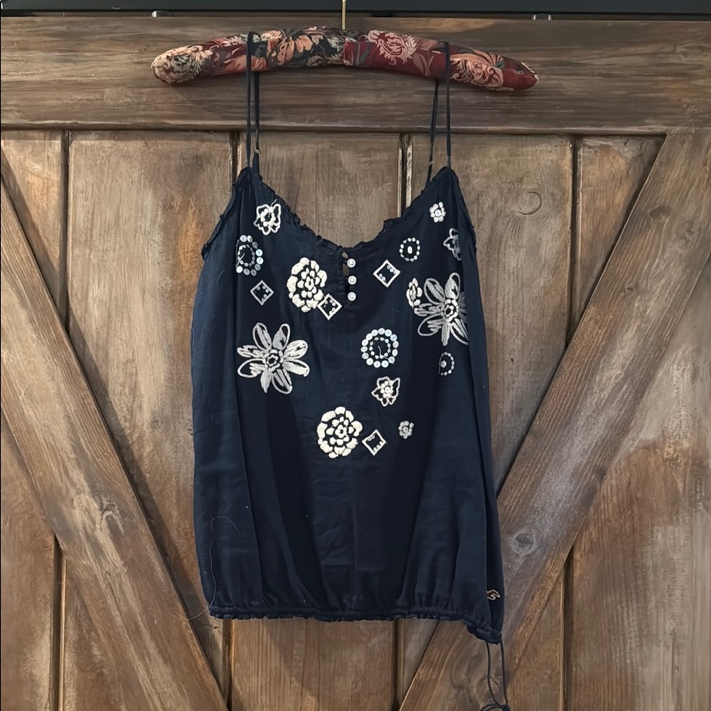 Hollister Navy Camisole with White Floral Design